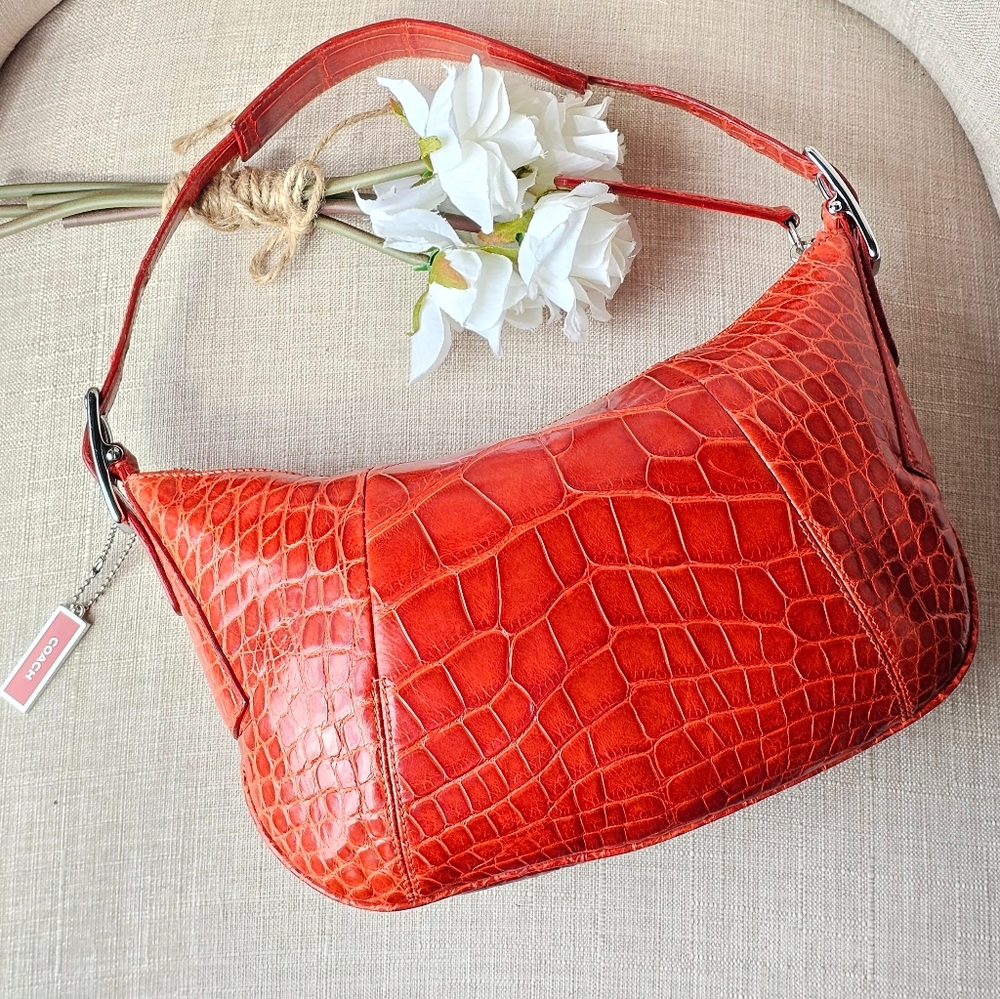 Vintage Coach Limited Edition Genuine Lizard Skin Bag Purse # 8390 ( Coral ) - Picture 6 of 16